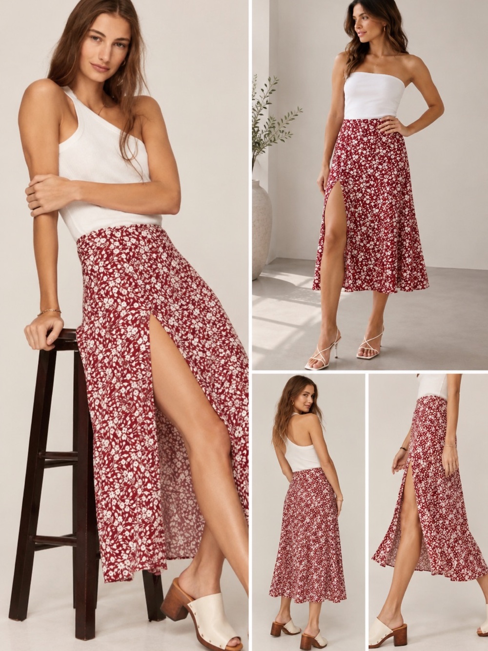 Stunning like new Reformation Zoe Floral Red Side-Slit Midi Skirt